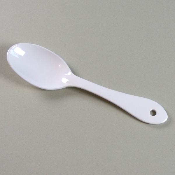 White enamel sugar spoon
