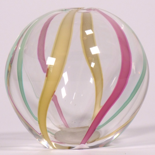 Small glass vase with colourful ribbons design