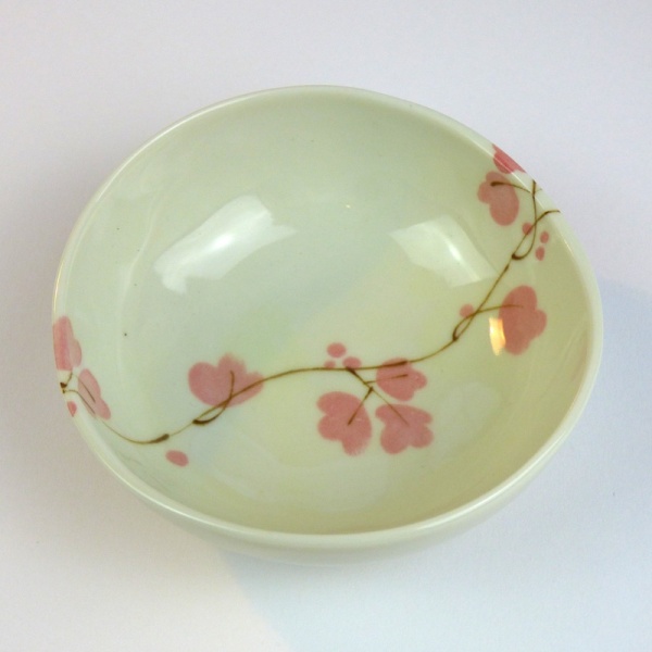 Ceramic bowl with pink vine flowers pattern
