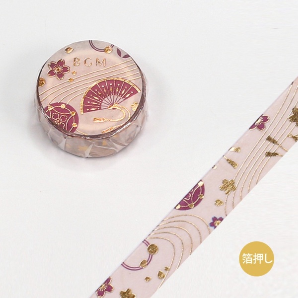 Japanese washi tape in pink and gold fan design