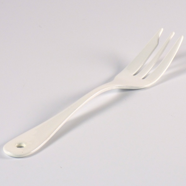 White enamel cake fork