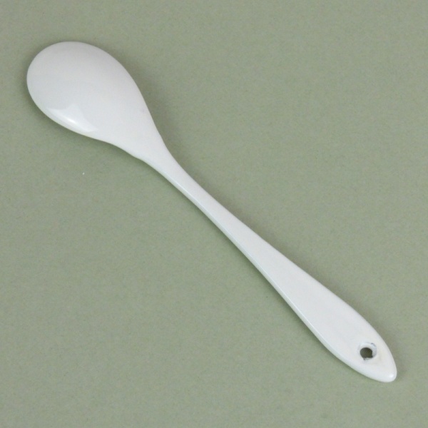 White enamel mustard spoon