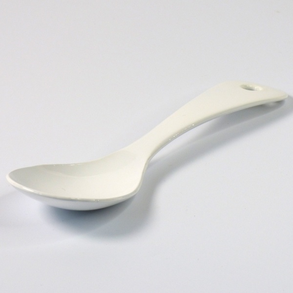 Japanese white enamel soup spoon