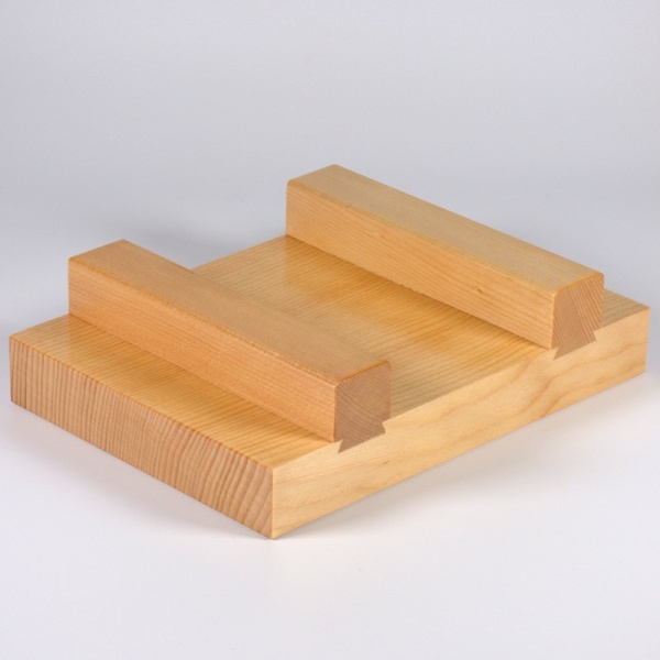 Underside of square wooden serving plate