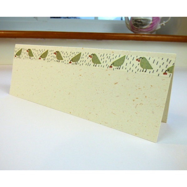 Green bird washi tape on greetings card