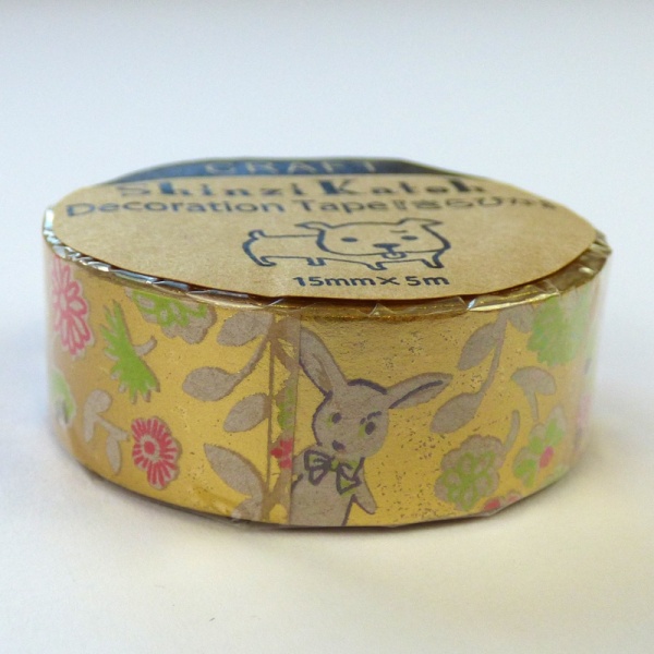 Metallic White Rabbit pattern Japanese washi tape by Shinzi Katoh