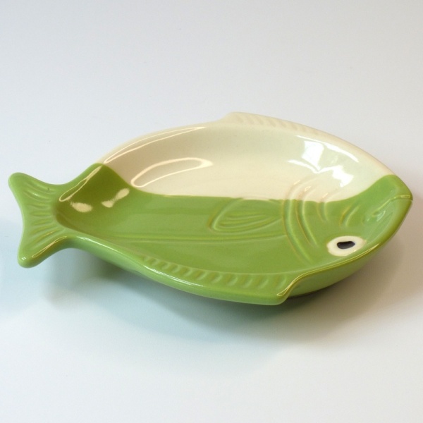 Yellowtail fish design green and white ceramic mini plate