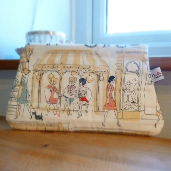 Zip makeup bag or pouch with Paris scene pattern