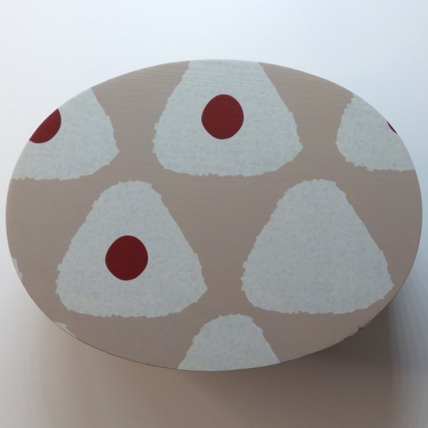 Painted bento box lid with rice ball design