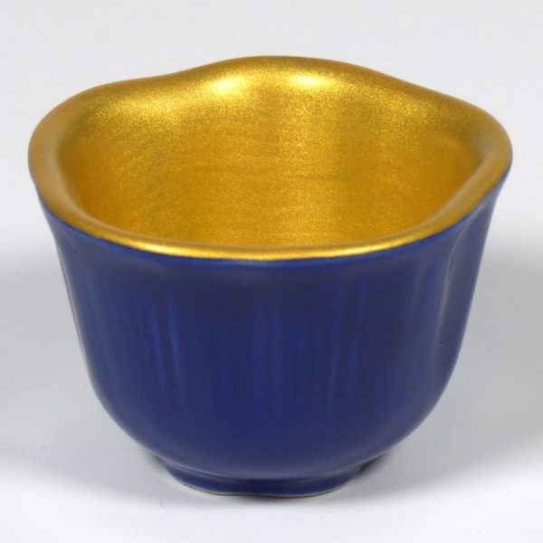 Azure blue mini dish with gold interior