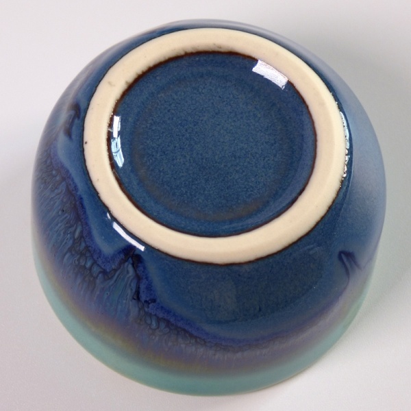 Bottom of blue ceramic sake cup