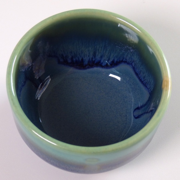 Inside blue glazed sake cup