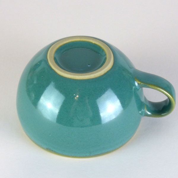 Celadon blue Japanese ceramic soup cup underside