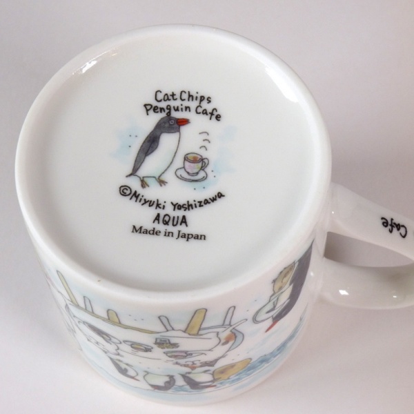 'Penguin Café' Cat Mug Underside