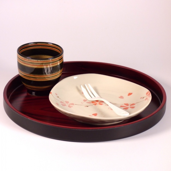 Round Japanese tray with teacup and plate