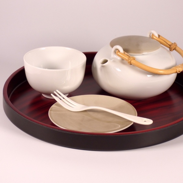 Round Japanese tray with teapot and teacup