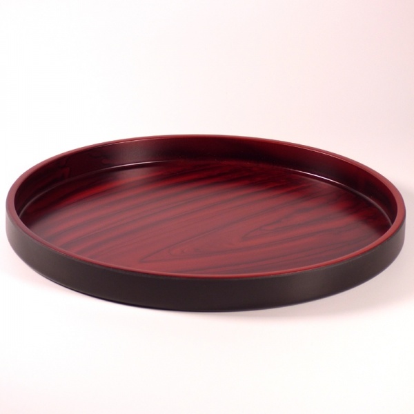 Round Japanese tray with chestnut wood lacquered effect