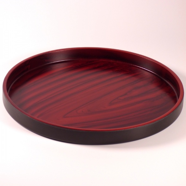 Round Japanese tray with chestnut wood lacquered effect