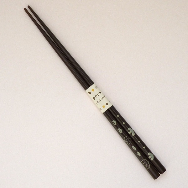 Dark natural wood Japanese chopsticks with bird design