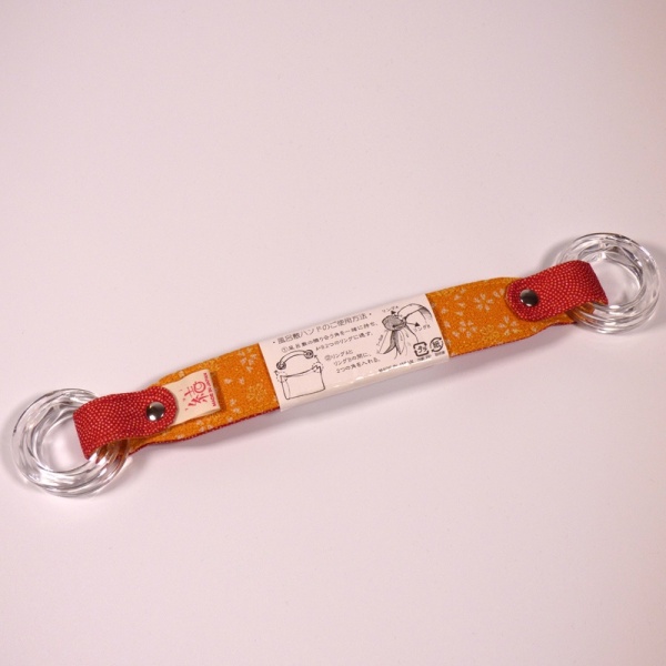 Underside of red furoshiki handle
