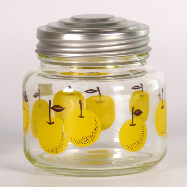 Glass storage jar with retro Japanese Pear design