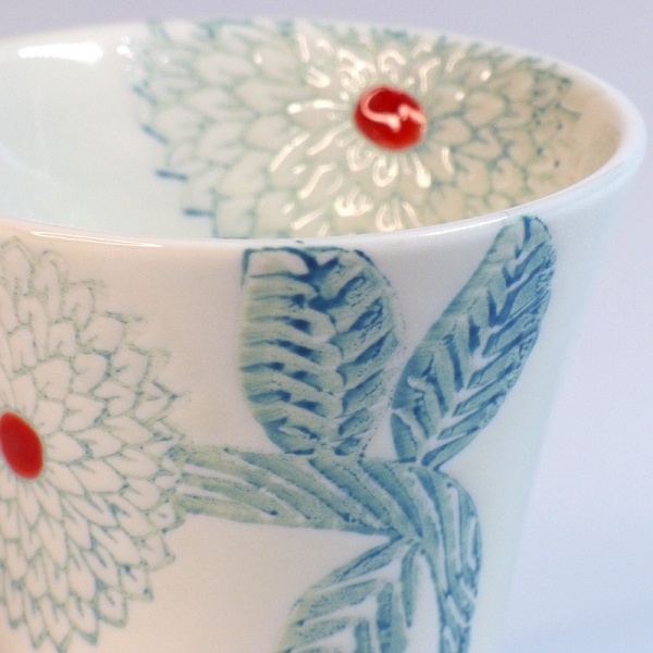 Close up of Blue Dahlia Japanese teacup