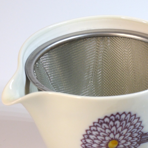 Close up of Purple Dahlia teapot infuser