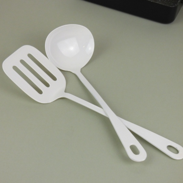 White enamel mini ladle and mini spatula