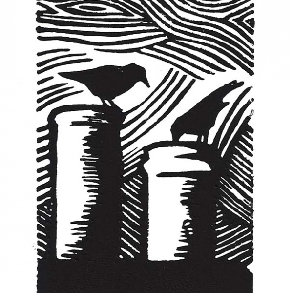 Linocut print by Kim Varley - 'Nesting'