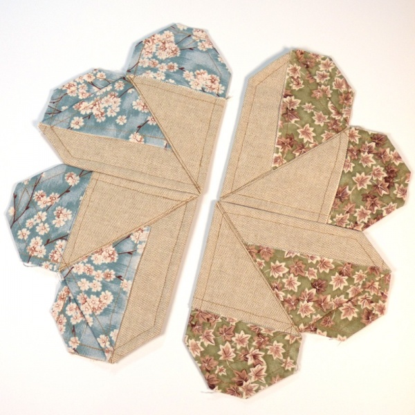 Set of 4 Origami Heart shaped Japanese fabric coasters in Sakura-Momiji design