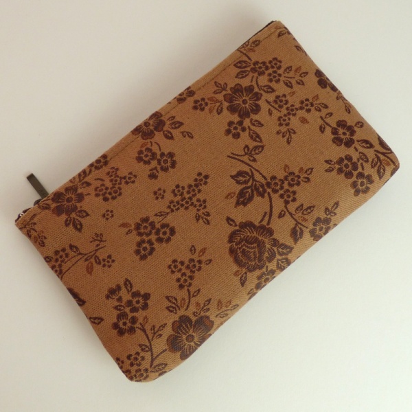 Canvas zip bag with brown floral design