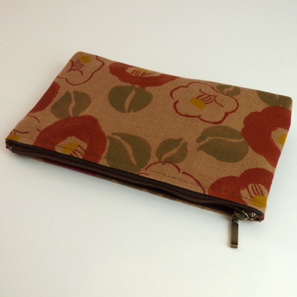 Canvas Zip Bag with Camellia Design