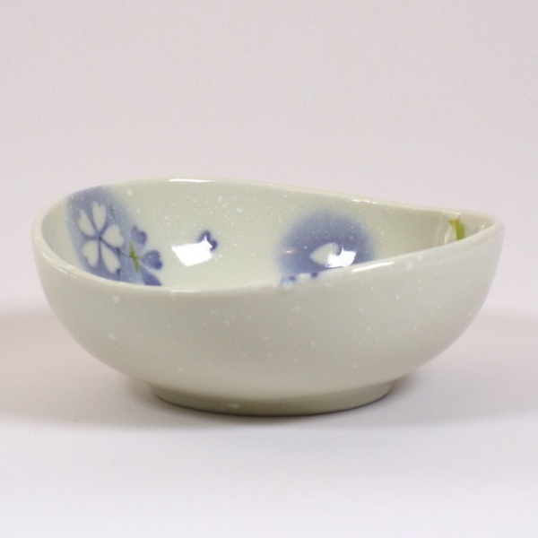 'Petal' porcelain bowl in blue, side view