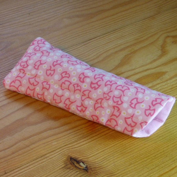 Handmade quilted glasses case in pink ginkgo print