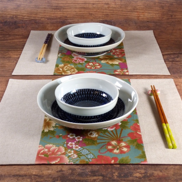 Table setting with two Japanese fabric placemats
