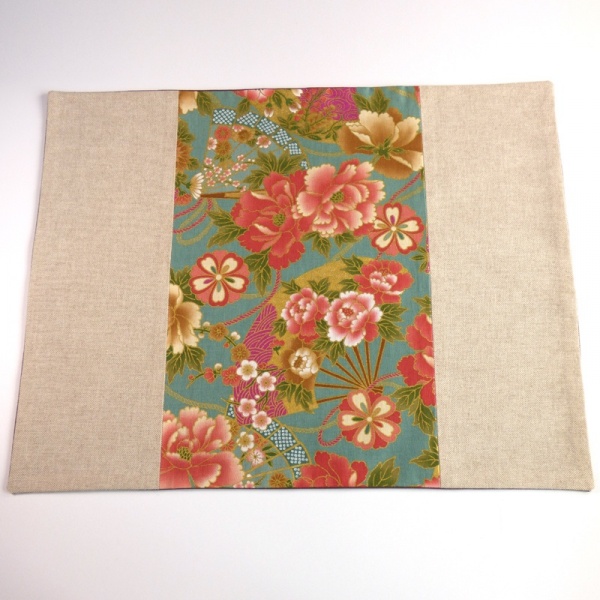 Japanese fabric placemat with vibrant floral design