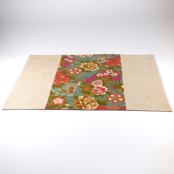 Japanese fabric placemat with vibrant floral design