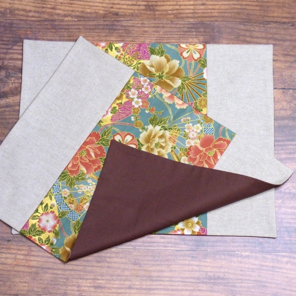 Two Japanese fabric placemat with floral design