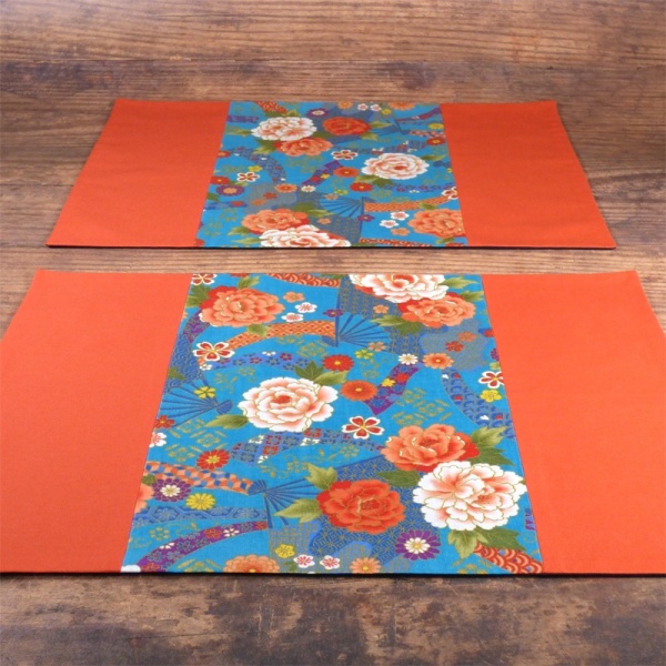 Two Japanese fabric placemat with vibrant floral design