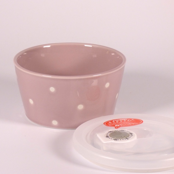 Small mauve ceramic food storage and microwave dish