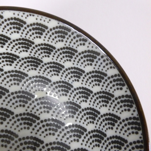 Monochrome Qinghai wave pattern rice bowl close up