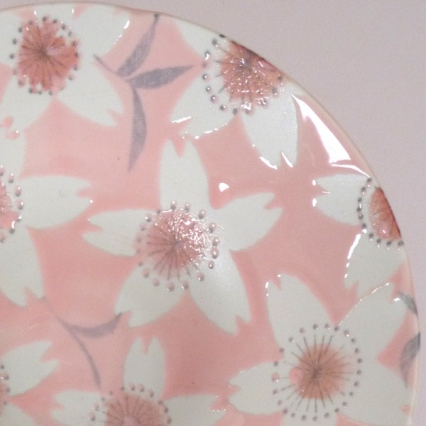 'Sakura Temari' ceramic bowl in Pink, close up of blossom pattern