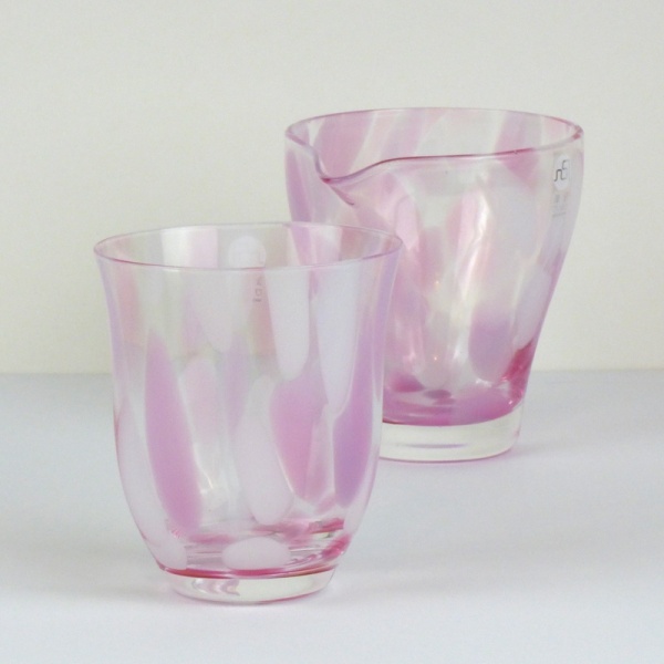 Pink 'Sakura' glass tumbler and matching glass jug