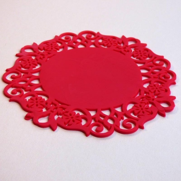 Silicone lace coaster - dark pink