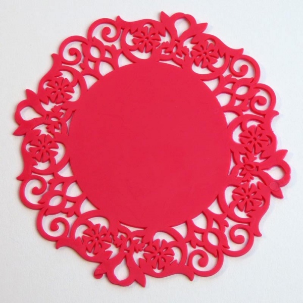Silicone lace coaster - dark pink