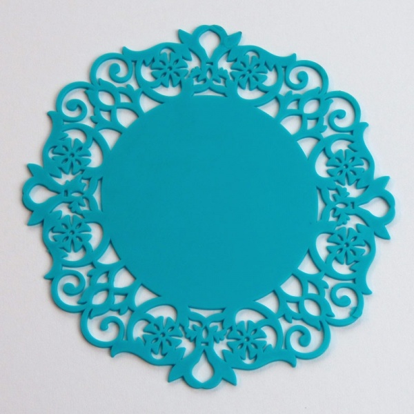 Silicone lace coaster - turquoise blue