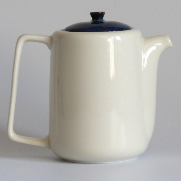 Tall white Japanese teapot with dark blue lid