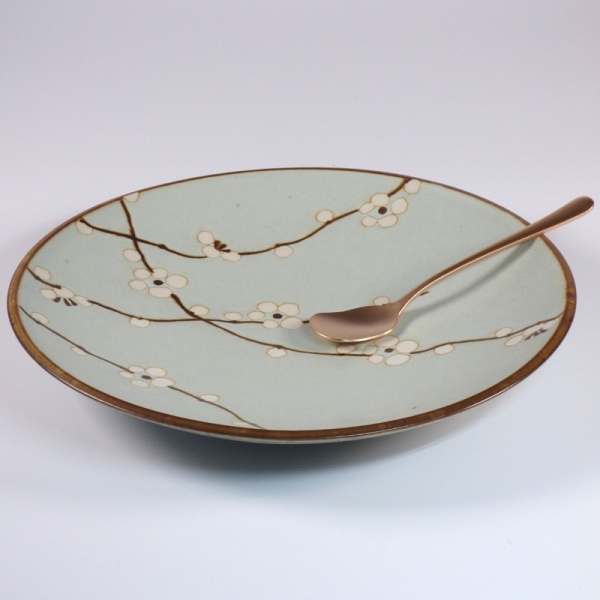 Pale blue plum blossom plate with small spoon