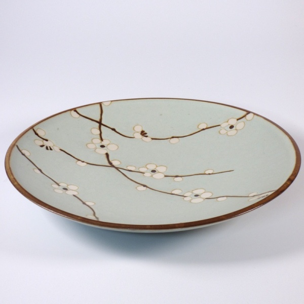 Pale blue plate with 'Ume' plum blossom design