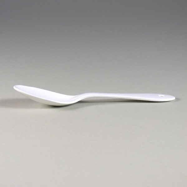 White enamel sugar spoon side profile